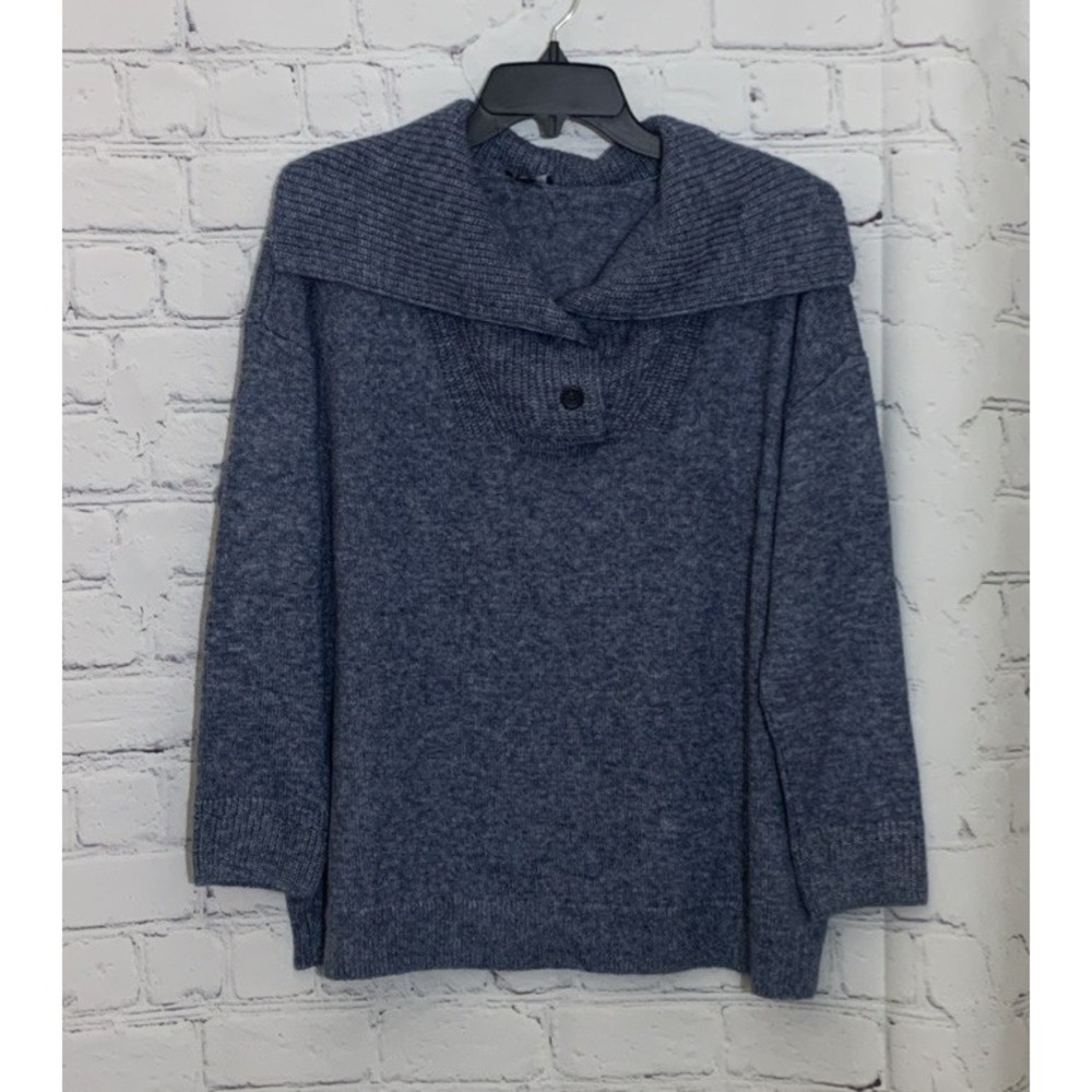 Talbots Cowl Neck Sweater Womens 2XP Petite Heathered Blue Henley Top